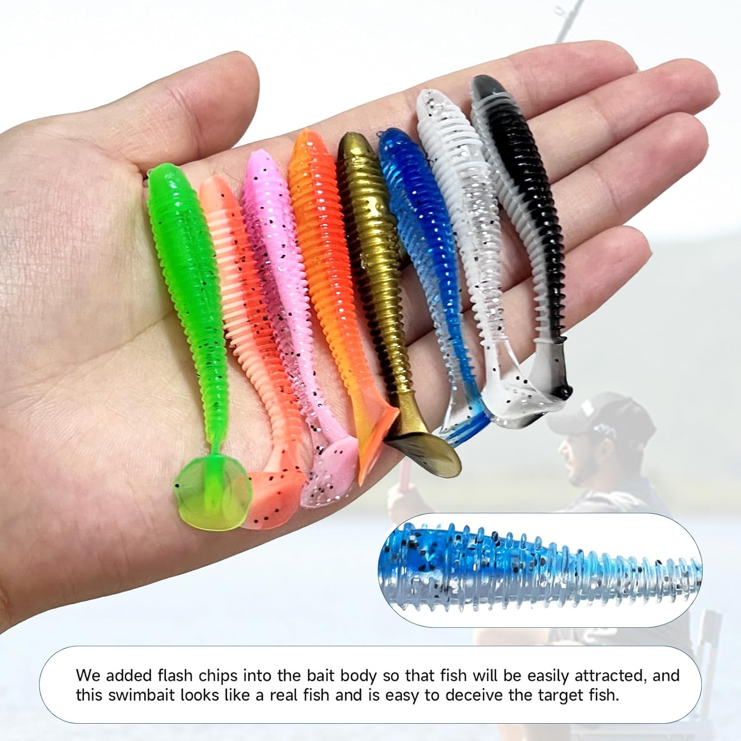 Skiennix Soft Fishing Lures - 96 Pcs 3" Paddle Tail Swimbaits with Unique Vibrating Action | 8 Colors for Trout, Crappie, Walleye & Sea Bass