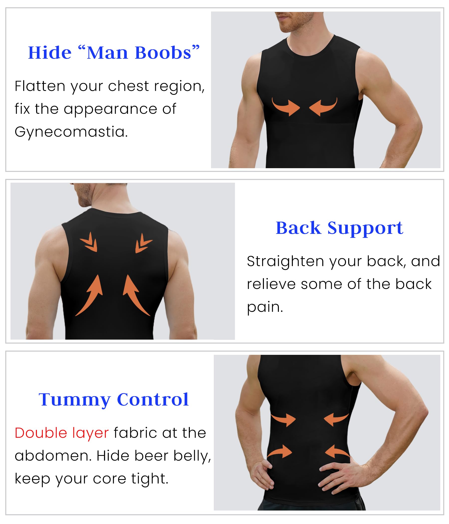 XINGCOOL Compression Shirt Men Slimming Body Shaper Vest Crewneck Workout Shirts Tummy Control Undershirts Solid Black
