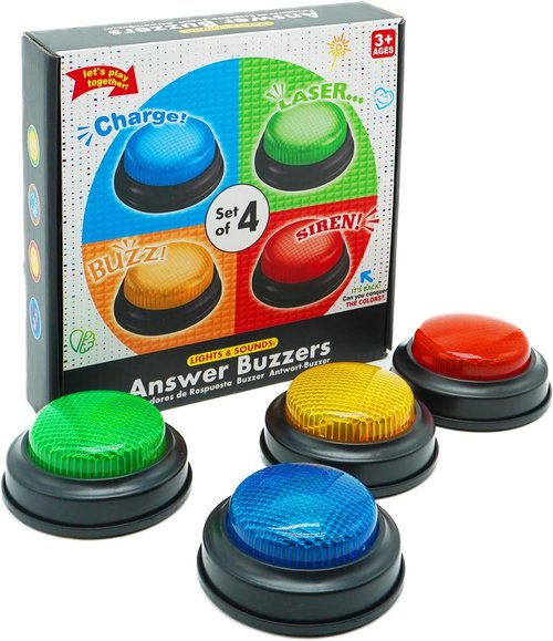 Buzzers Set of 4 | Trivia Game Answer Buzzers with Lights & Sound for Classroom Fun