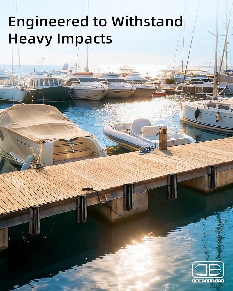 Dock Bumpers for Edge & Side - 5mm Marine PVC, Stainless Hardware, 2-Pack (Black)