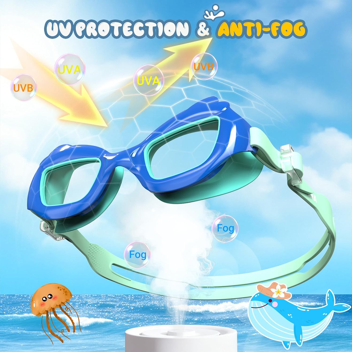 Skiennix Kids Swim Goggles - Anti-Fog UV Protection for Ages 3-10 | 2 Pack with Easy Clips