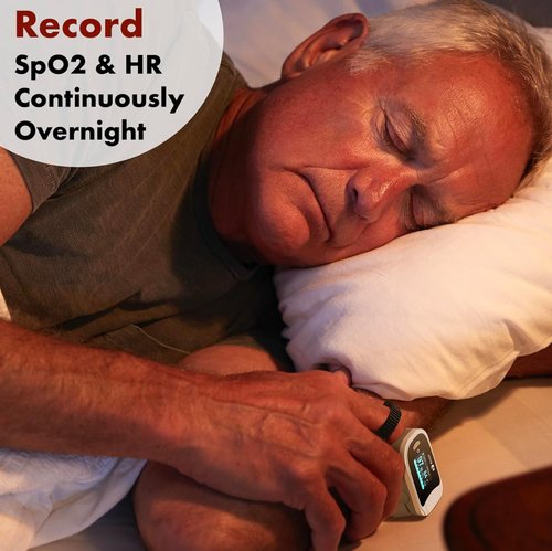 EMAY Sleep Oxygen Monitor - Track Blood Oxygen Levels & Pulse Rate Overnight | Built-In Recording & Sleep Report