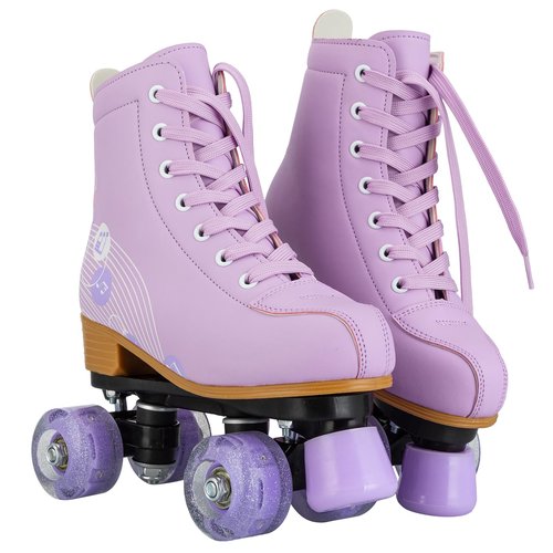 YYW Roller Skates for Girls and Women, Fantastic Pink Purple PU Leather Light Up Kids Youth Roller Skates, Indoor Outdoor Roller Skates Girls Ages 8-12 (32-Youth 1,Purple)