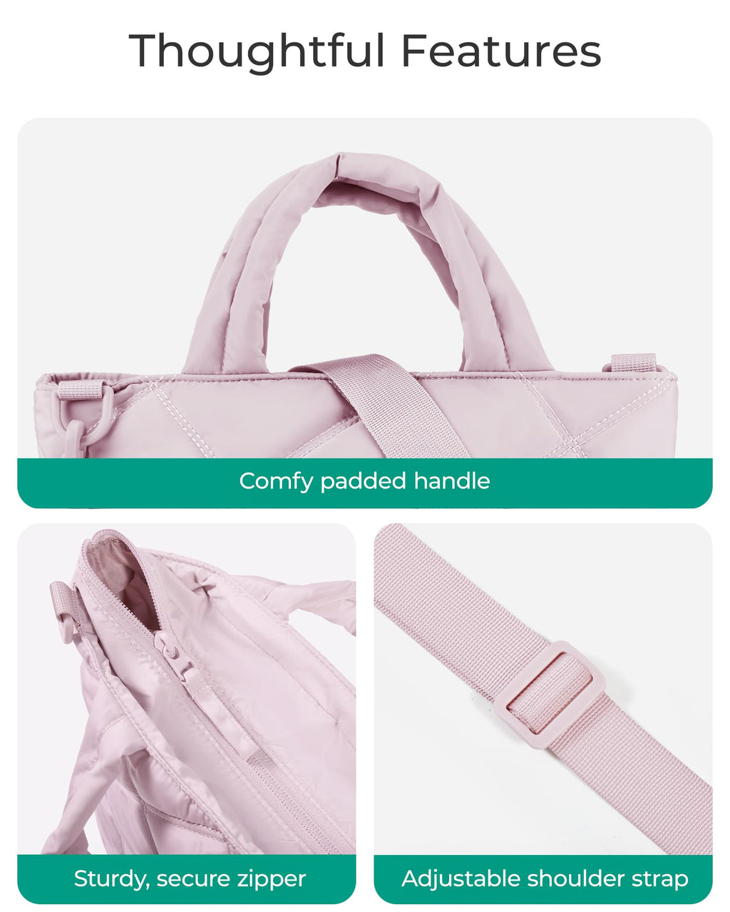 BAGSMART Crossbody Bags for Women, Small Crossbody Bag Puffer Cross Body Purse Mini Tote Travel Purse Shoulder Handbags Wallet, Baby Pink
