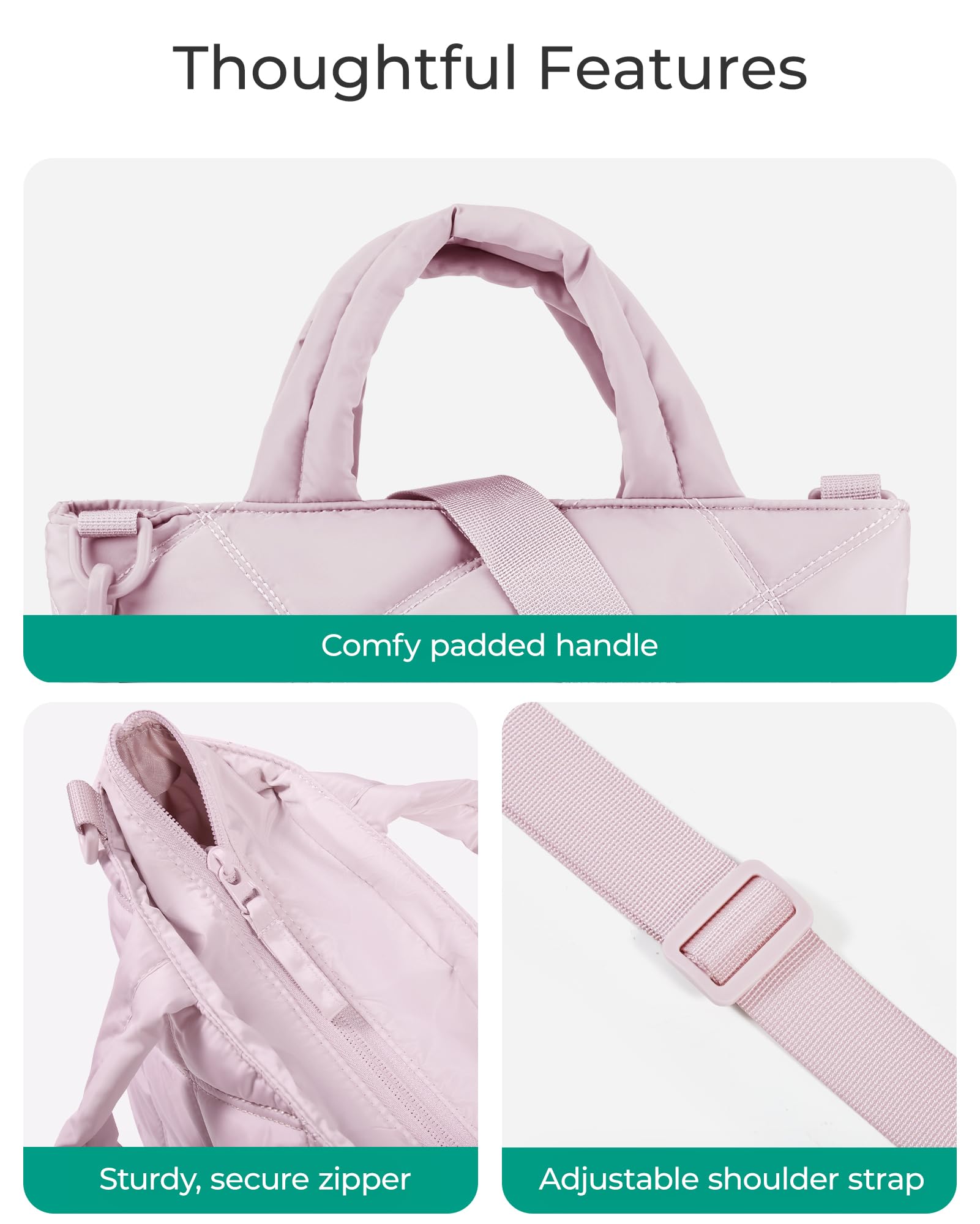 BAGSMART Crossbody Bags for Women, Small Crossbody Bag Puffer Cross Body Purse Mini Tote Travel Purse Shoulder Handbags Wallet, Baby Pink
