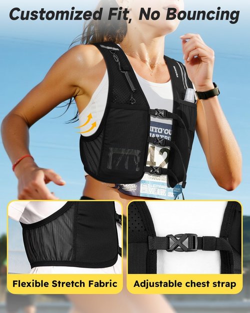 MOKURA Lightweight Hydration Running Vest - 500ML Soft Flask & Phone Holder - Adjustable & Reflective