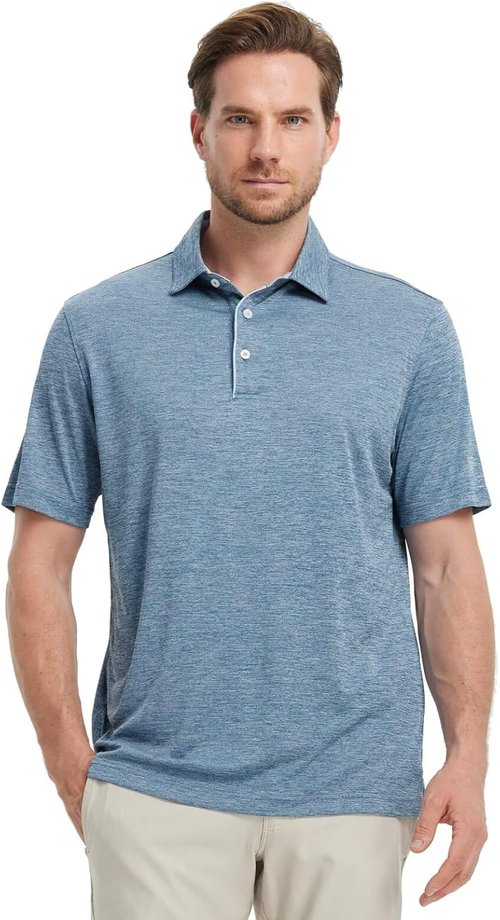 M MAELREG Golf Shirts for Men - Short Sleeve Moisture-Wicking Striped Polo | Casual Performance Fit