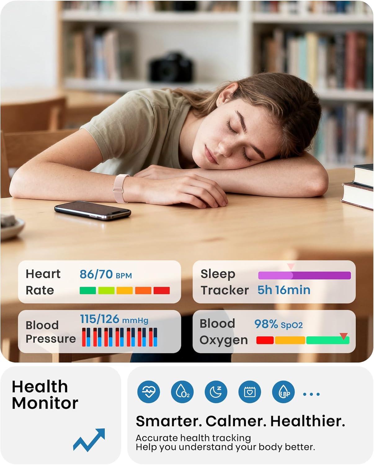 Skiennix Smart Bracelet - Health Fitness Tracker with Heart Rate Monitor & 170+ Sport Modes | IP68, 60-Day Battery