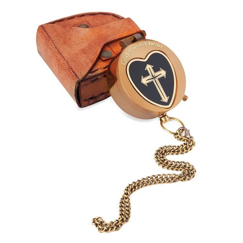 God is in My Heart’ Engraved Brass Compass with Leather Case – Religious Gift for Men, Boys | Christian Baptism, Communion, Confirmation, Graduation Gift 2024 | Inspirational Keepsake.