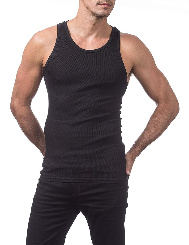 Pro Club Men's Premium Ringspun A-Shirt Tank Top – 3 Pack, Black, XL