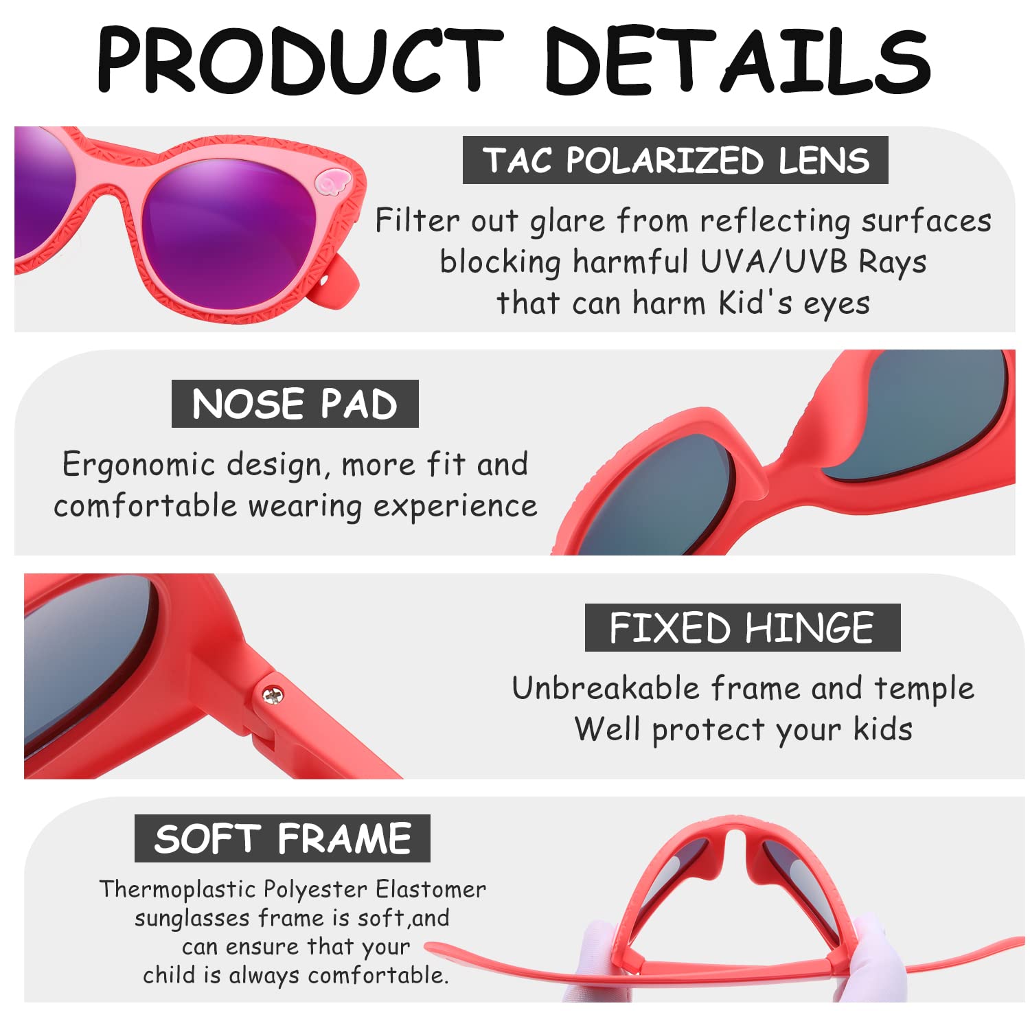 DUCO Cute Polarized Kids Sunglasses for Girls Boys Flexible Children Shades UV Protection Age 6-10 K018