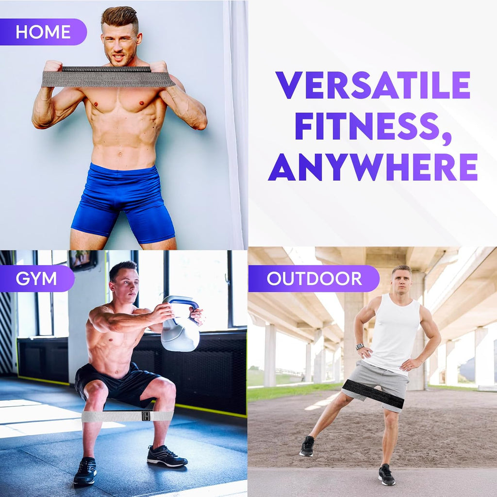 Wide Fabric Resistance Bands - 3 Strength Levels, Non-Slip Booty Bands for Men & Women | Includes Bag & Tape Measure for Gym, Yoga, Pilates