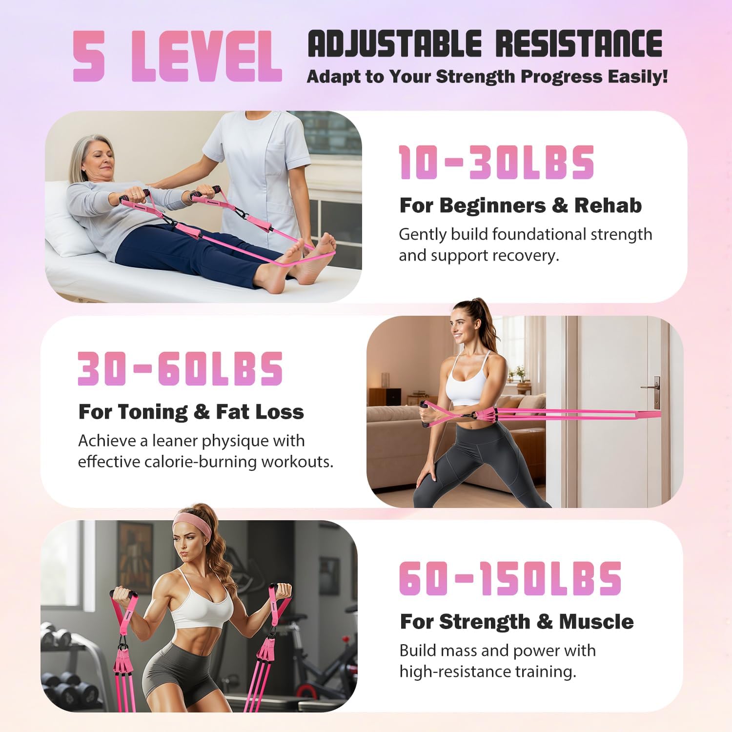 Skiennix Resistance Bands - 5 Level Workout Set with Handles for Women | Ideal for Yoga & Pilates