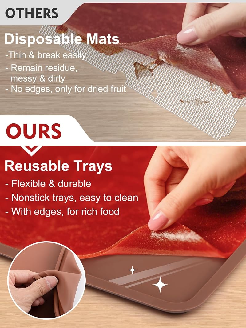 6Pcs Silicone Food Dehydrator Sheets with Edge, Non-Stick Tray Liner - 13.7" x 13.7" (Variation: 6pcs)
