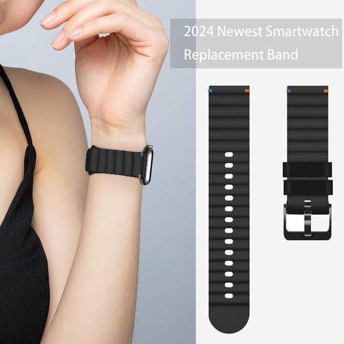 Lamshaw Compatible with EGQINR Smartwatch Bands, 18mm, 20mm, 22mm Silicone Woven Line Adjustable Replacement Strap Compatible for EGQINR H31, H38, H52, T90, T32, P103, Watch HT, HT12, P88, T42