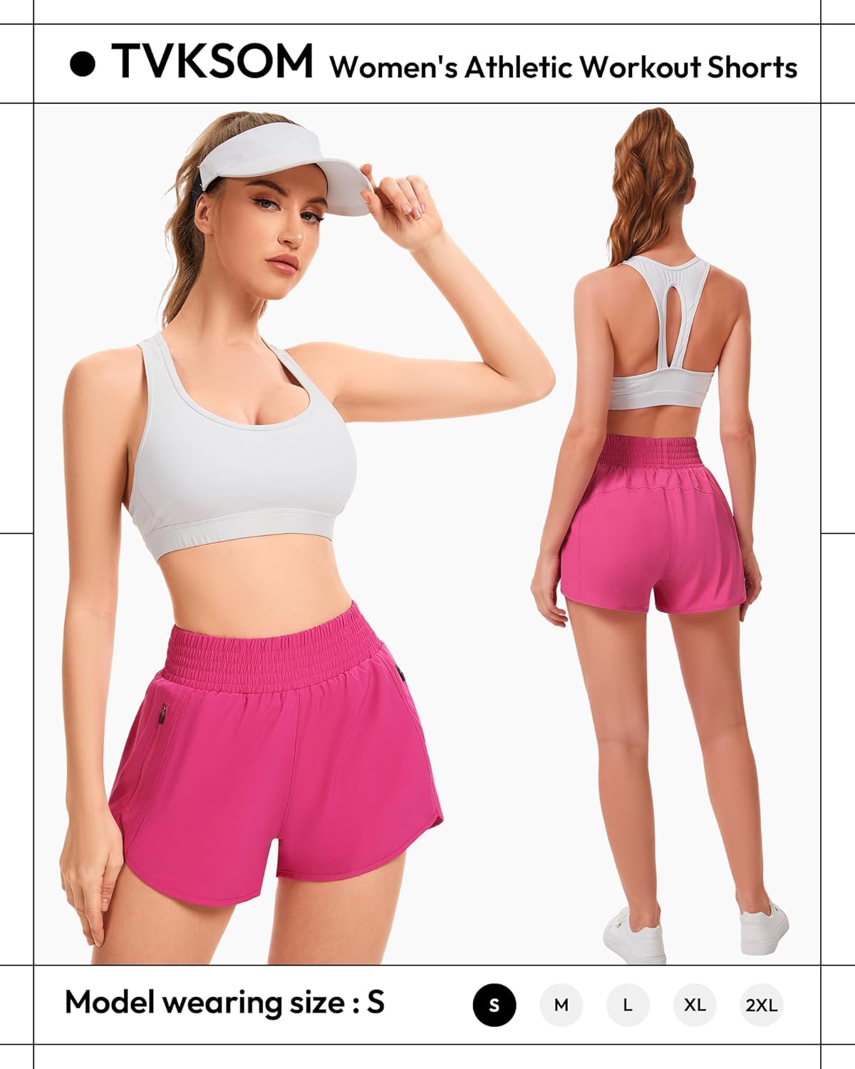 TVKSOM Women's High-Waisted Athletic Workout Shorts - Elastic Gym Shorts with Zipper Pockets