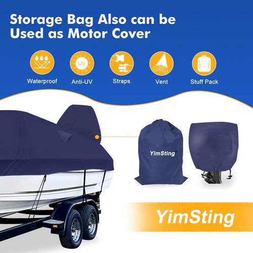 1200D Waterproof Boat Cover - Heavy Duty Canvas for 17' to 19' Bass, V-Hull & Bowrider Boats - Navy Blue