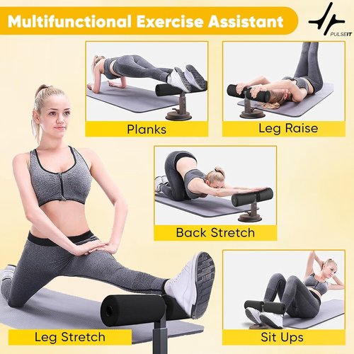 PulseIT Sit-Up Bar with Strong Suction Base & Padded Foam Handle | Adjustable Height Core Trainer for Abs, Sit-ups, Push-Ups & Leg Workouts | Portable Home Gym Equipment for Men & Women