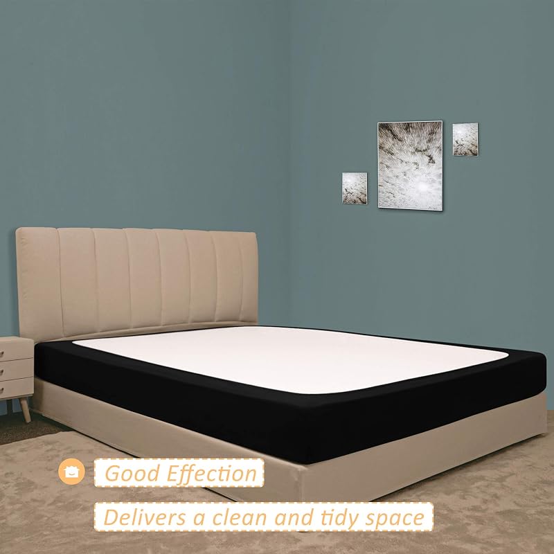 Queen XL Box Spring Cover in Black - 4-Way Stretch Jersey Knit, Fits 5–13 Inch Depth