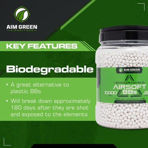 Aim Green Biodegradable 6mm Airsoft BBs - Premium-Grade 20g, 25g, 32g, 36g, 40g | 2,500 to 10,000 Count