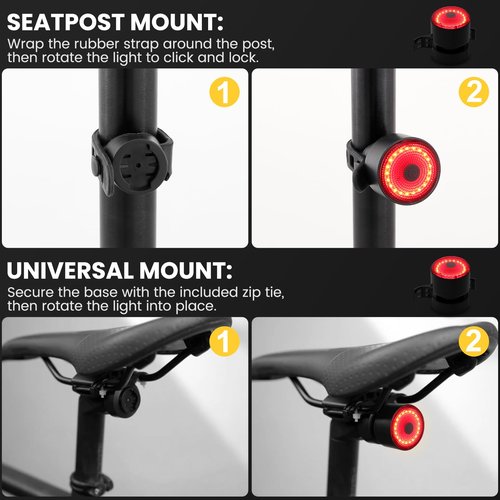 Bike Tail Light 2 Pack, Ultra Bright Bicycle Rear Light for Night Riding & Daytime Safety, 60LM USB-C Rechargeable LED Bike Tail Light with 5 Modes,10H Runtime - Waterproof Tail Light for Road Biking
