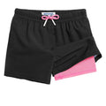 maamgic Boys Swim Trunks with Compression Liner Toddler Stretch Swim Shorts Quick Dry Swimming Trunks Boxer Brief 2 in 1 Beach Shorts Black Pink 2T