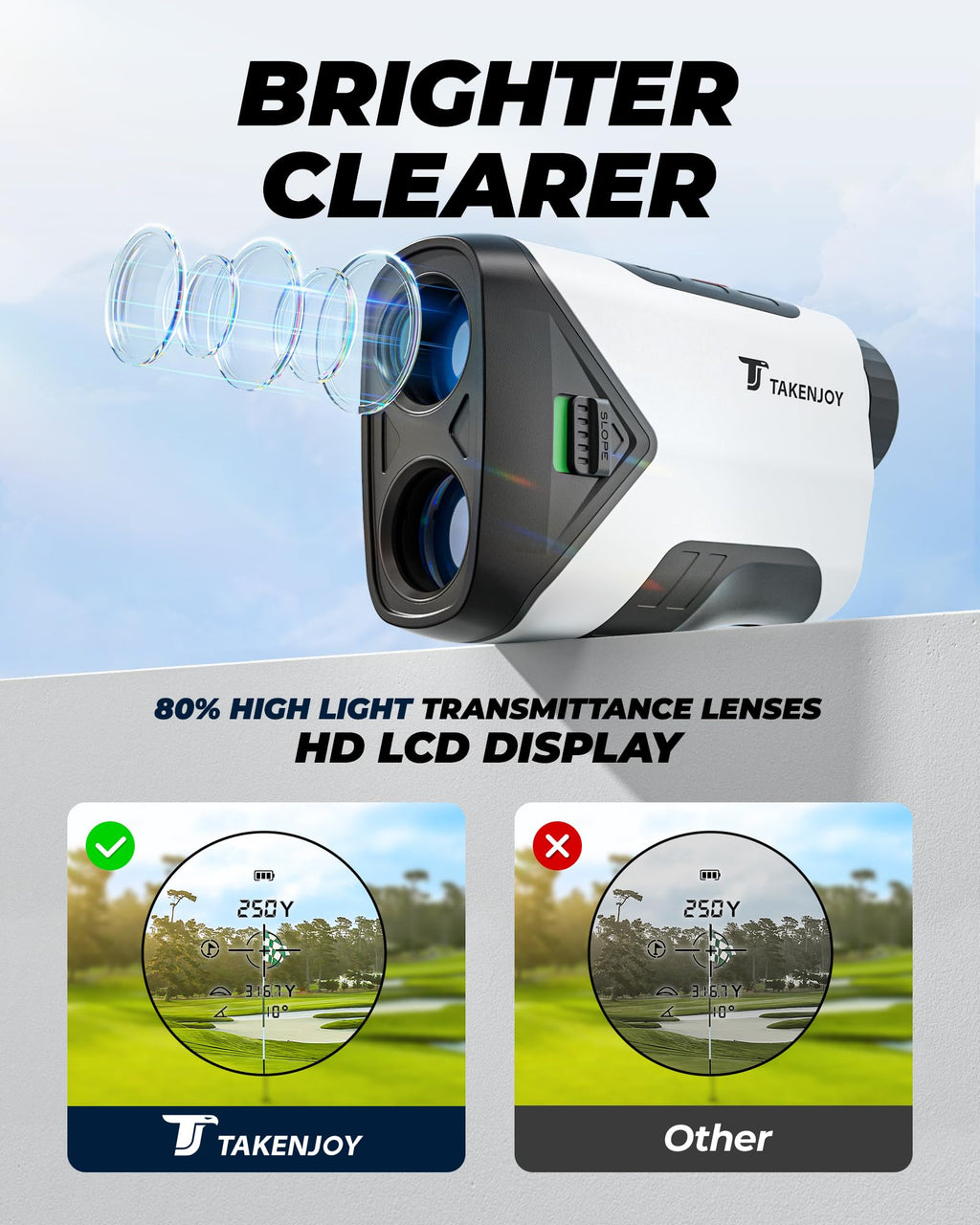 TAKENJOY Golf Rangefinder with Slope, 7X Magnification Golf Range Finder, 1200 Yards Range Finder Golf, Magnetic Laser Rangefinder with IP54 Waterproof, Rechargeable and Flag Pole Locking Vibration