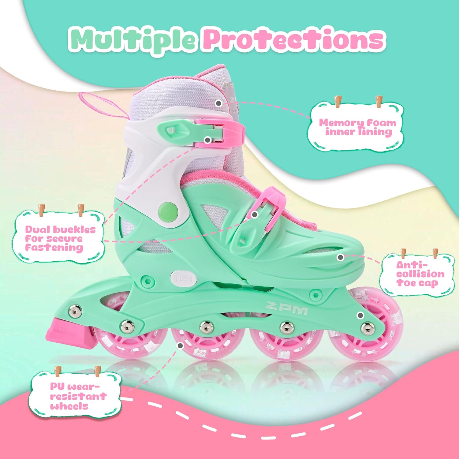 2PM SPORTS Inline Skates for Kids | Adjustable Light-Up Roller Skates for Ages 4-12