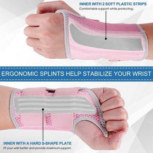 BAOPLAYKIDS Wrist Brace for Carpal Tunnel, Night Wrist Sleep Support Splint with Compression Sleeve Adjustable Straps for Pain Relief, Arthritis, Tendonitis, Fitness (Left Hand-Pink, S/M (Pack of 1))