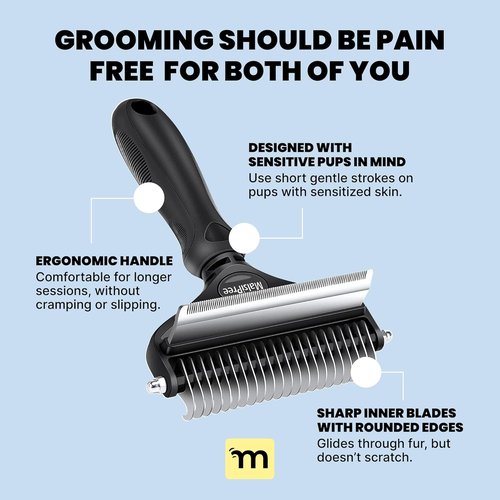 MalsiPree Dog Brush - 2-in-1 Undercoat Rake & Dematting Tool - Large Black Shedding Brush for Medium to Large Dogs & Cats