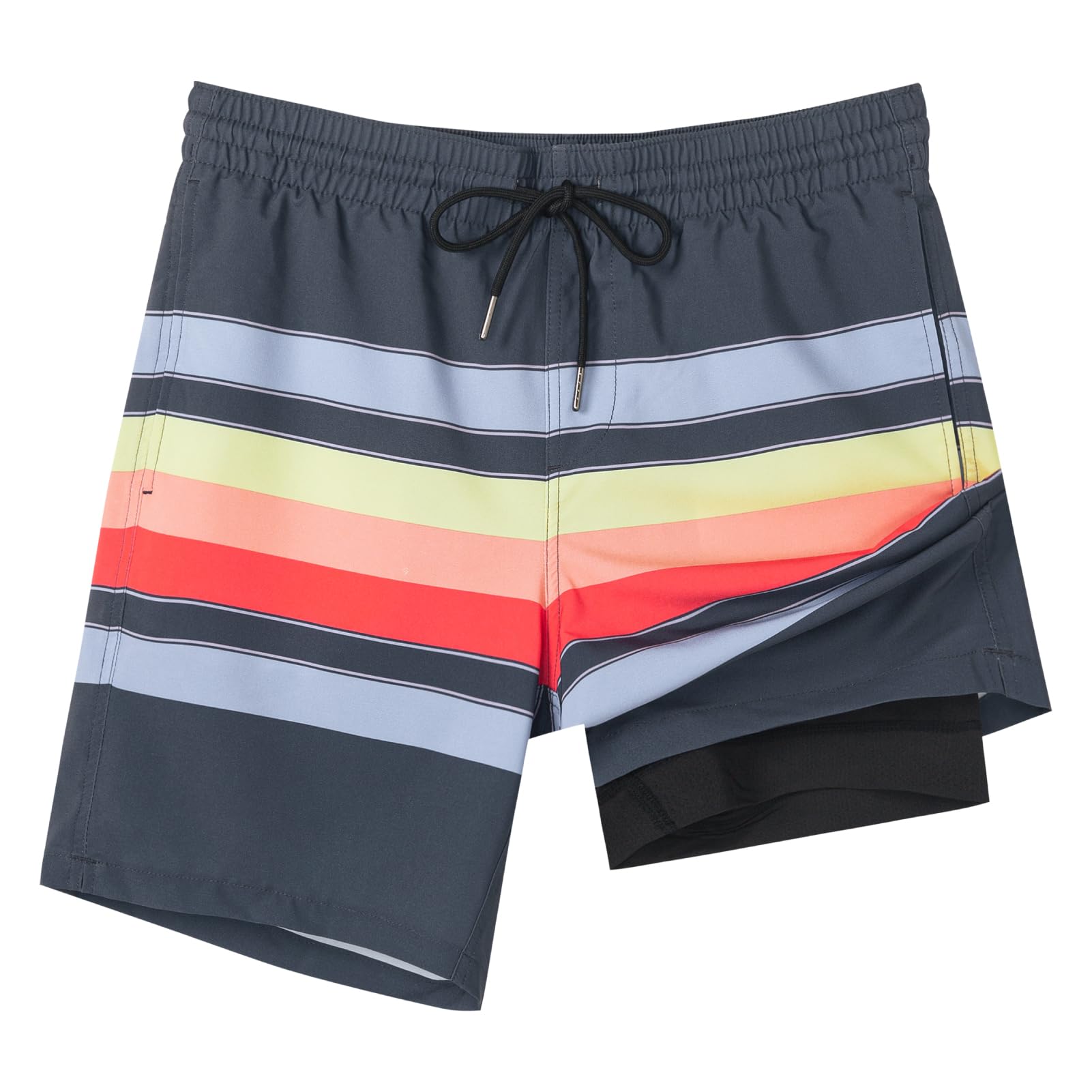SURF CUZ Mens Swim Trunks with Compression Liner Quick Dry Swim Shorts 7" Swimming Trunks Stretch Bathing Suit Zipper Pockets,Sunset Stripes,M