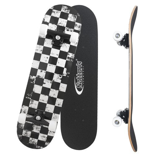 Nattork 31 Inch Complete Skateboard, Standard Skateboards Gift for Beginners, Wood 9 Layer Canadian Maple Trick Skate Boards for Boys Girls Youth Teens Checkerboard