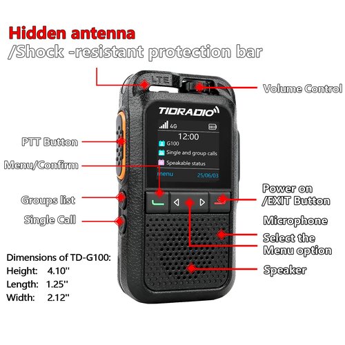 TIDRADIO TD-G100 Rapid Unlimited Range 4G LTE PoC Radios Long Range Walkie Talkies with SIM Cards, Nationwide PPT Two Way Radios, Global Walkie-Talkie for Family, Logistics,Construction site,2 Pack