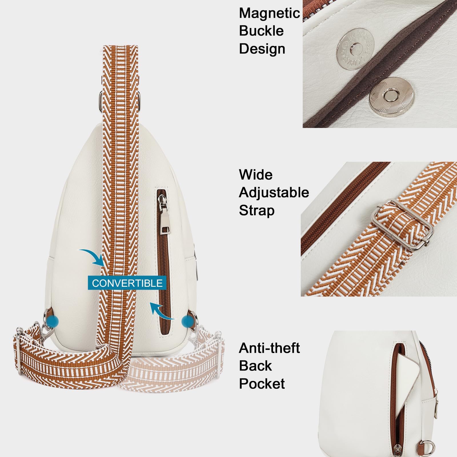 CLUCI Small Sling Bag for Women, Vegan Leather Fanny Pack Crossbody Bags for Women, Chest Bag With Guitar Strap