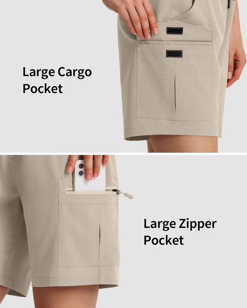 Ksmien Women's Hiking Cargo Shorts - Lightweight Quick-Dry Summer Shorts with Zipper Pockets | 7" Length