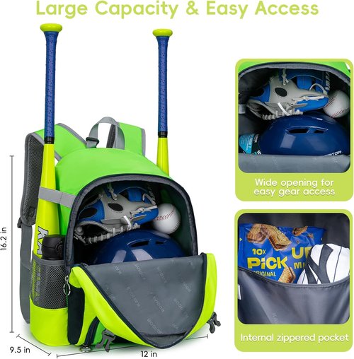 KAVIGOR Youth Baseball & Softball Bag - Ultra-Light Tball Backpack with Shoe Compartment & Helmet Holder