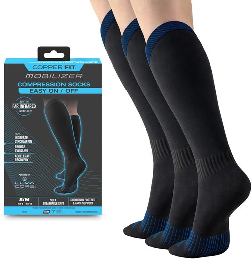 Copper Fit Mobilizer Compression Socks - Easy On & Off Design, Improves Circulation & Reduces Swelling | For Men & Women