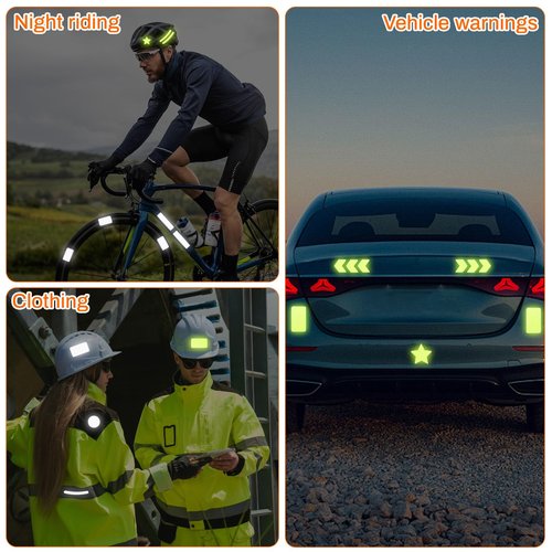 104 PCS Reflective Stickers, High Visibility Safety Tape for Bike Helmet, Bicycle, Motorcycle, Stroller, Wheelchairs, Waterproof Night Visibility Decals, Micro-Prismatic, 2 Colors (Yellow & Gray)