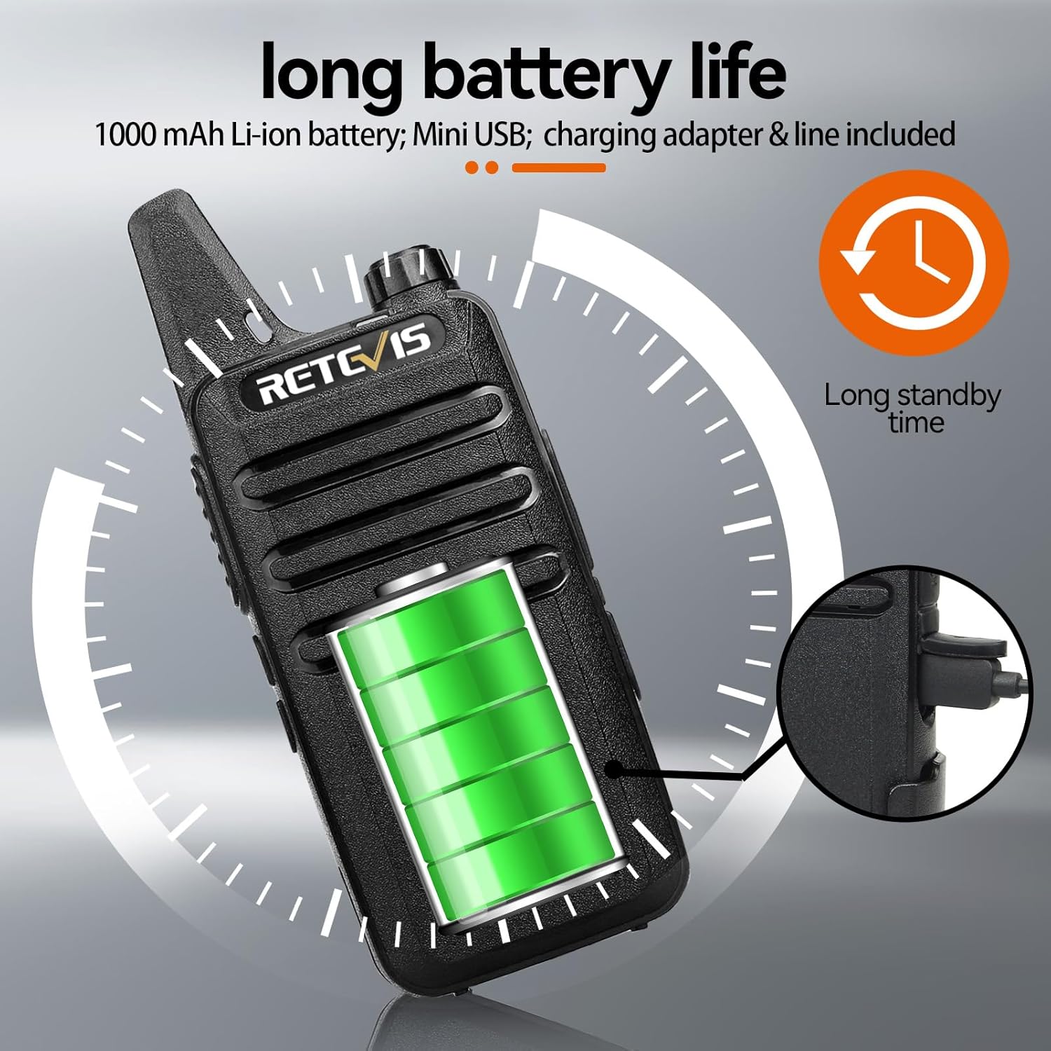 Retevis RT22 Two Way Radio - Long Range Rechargeable Walkie Talkies | USB-C Charging, Handsfree, 4 Pack