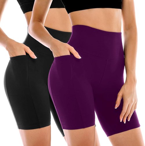 Leafigure Biker Shorts for Women - High Waisted with Pockets | 2 Pack for Gym & Yoga Workouts