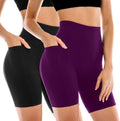 Leafigure Women's Biker Shorts - High Waisted Yoga Shorts with Pockets for Running & Gym | 2 Pack