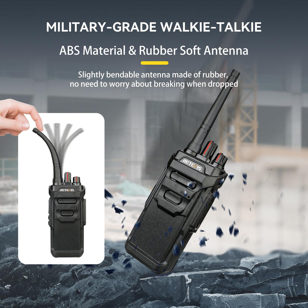 Retevis RT48 IP67 Waterproof Walkie Talkies,Heavy Duty 2 Way Radio,Rechargeable Professional/Business Two Way Radio,1200mAh Battery,VOX,SOS Alarm,for Hiking School Emergency Outdoor Logistics(1 Pack)