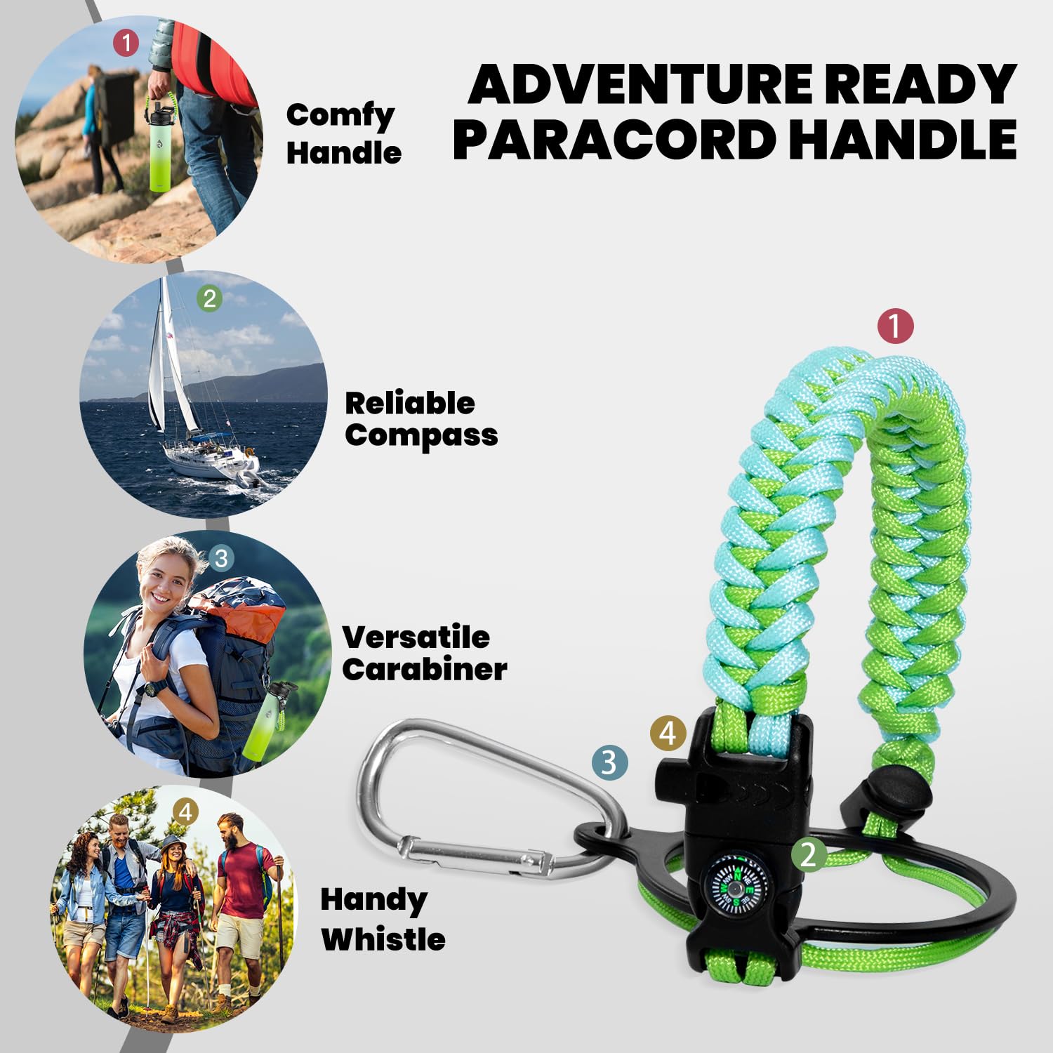 RAYMYLO Insulated Water Bottle 24 oz, Triple Wall Vacuum Stainless Steel (Cold for 24Hrs, Hot for 12Hrs), Leak Proof & Non-BPA, Modern Water Flask Jug with Paracord Handle & Straw Spout Lids