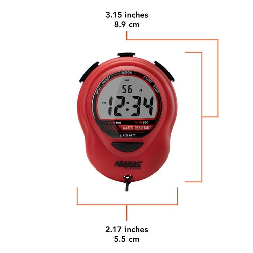 MARATHON ST083013RD Adanac Digital Glow Stopwatch Timer with Extra Large Display and Digits - Battery Included (Red)