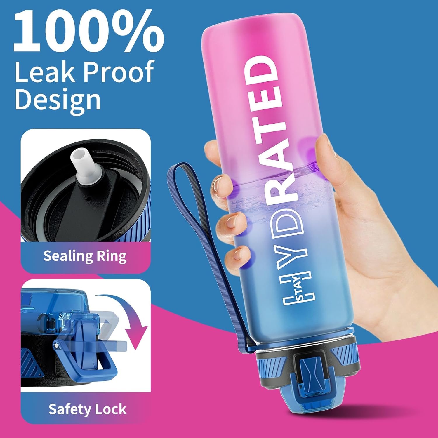 Skiennix 27oz Motivational Water Bottle - BPA-Free Tritan with Time Marker & Carry Strap | Leakproof Design for Fitness & Outdoor Use