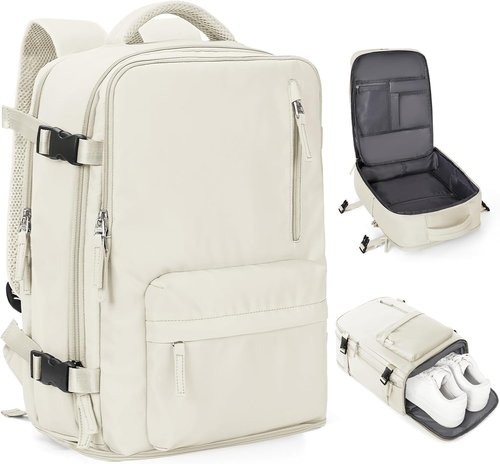 Coowoz Travel Backpack - Airline Approved Waterproof Rucksack for Hiking & College | Fits 15.6 Inch Laptops - Beige