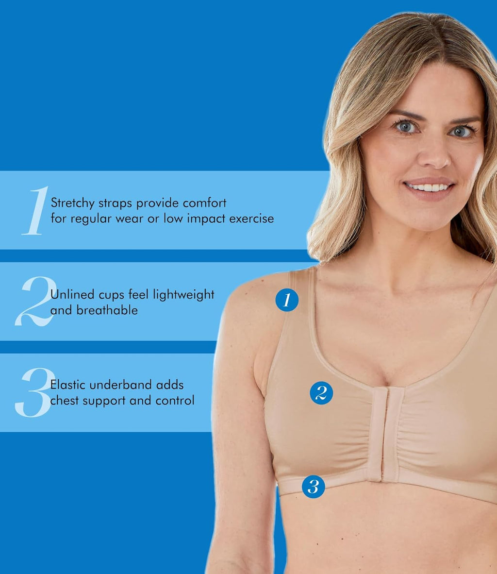 Bestform Wireless Cotton Stretch Sports Bra - Comfortable Unlined Design with Front Closure