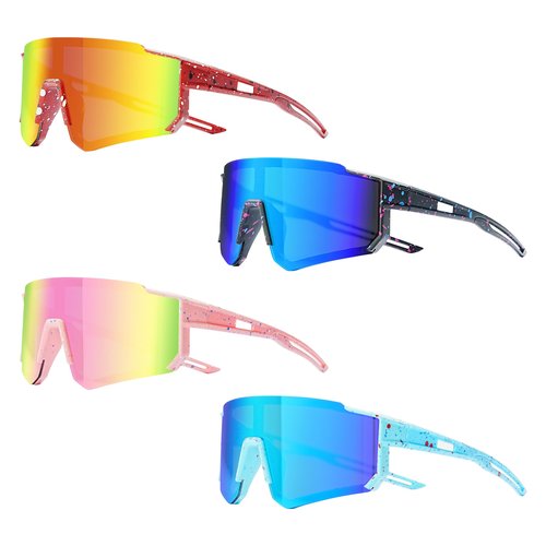 DF DUALFERV Kids Sunglasses, 4 Pack Kids Sports Sunglasses, Anti-Scratch Youth Baseball Shades with UV400 Protection and Lightweight Frame, Boys and Girls Sunshades for Cycling Baseball