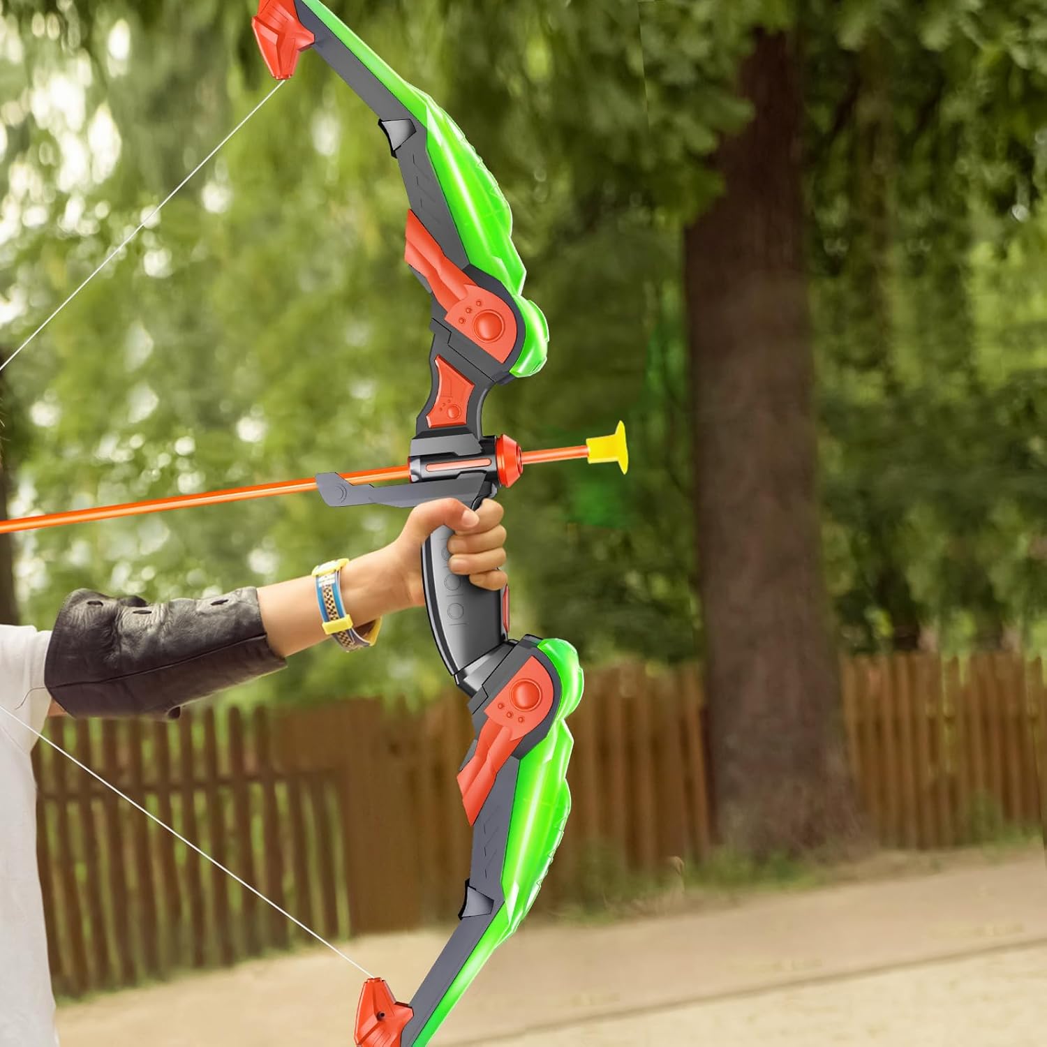 TEMI Bow and Arrow Set for Kids - Archery Toy Set - LED Light Up with Suction Cup Arrows, Target & Quiver, Indoor and Outdoor Toys for Children Boys Girls