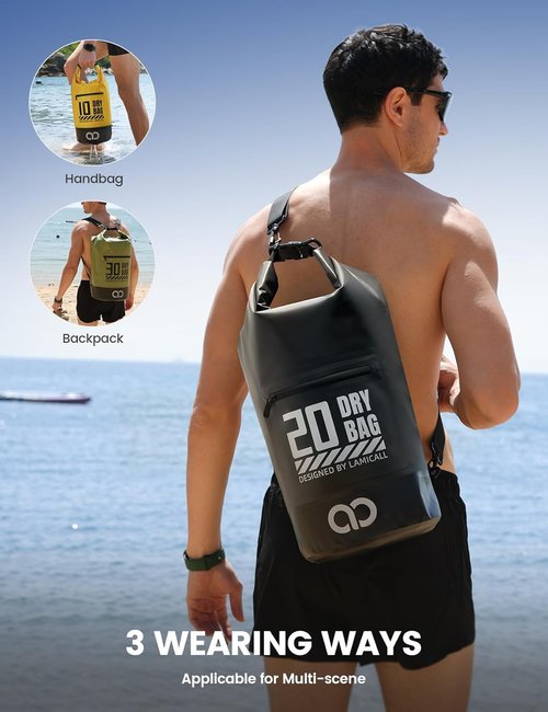 Lamicall Waterproof Dry Bag - Floating Roll Top Backpack with Phone Pouch - 10L, Black
